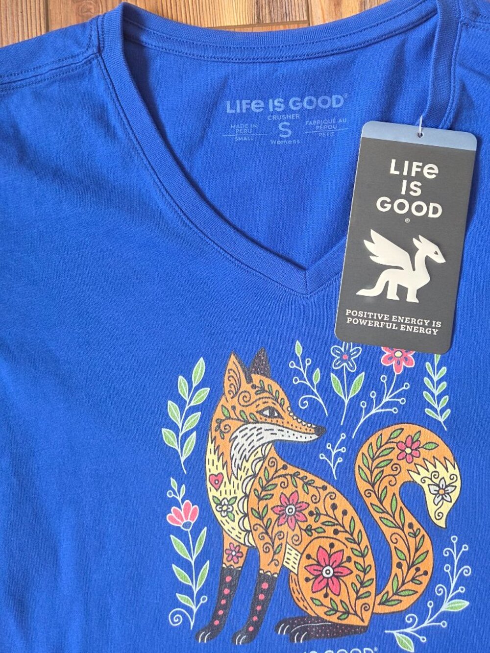 Life is Good W's Patchwork Doddle Art Fox Floral Crusher Vee Tee - Picture 6 of 7